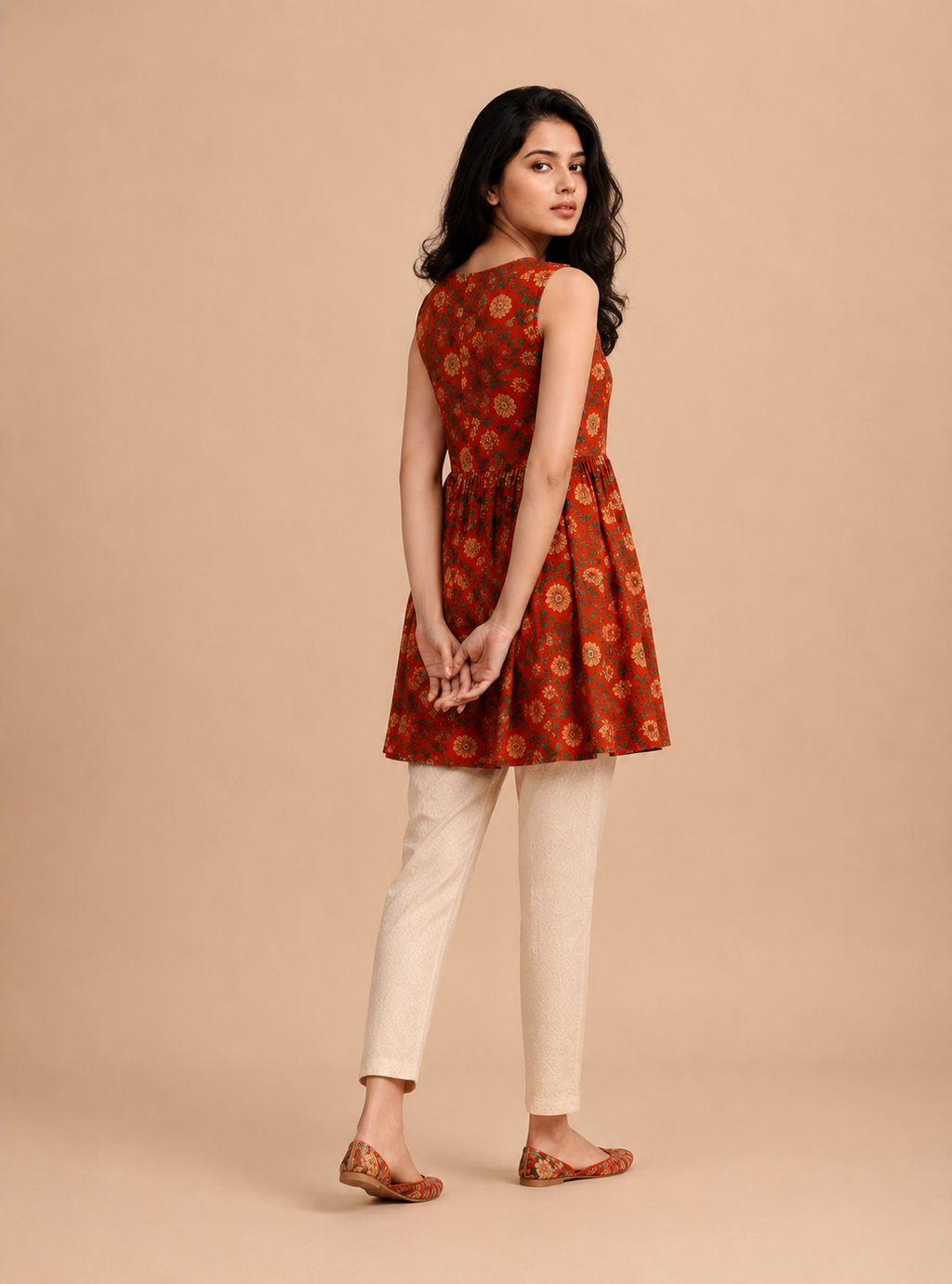 Ruby Artisan Red Hand Block Print Cotton Top