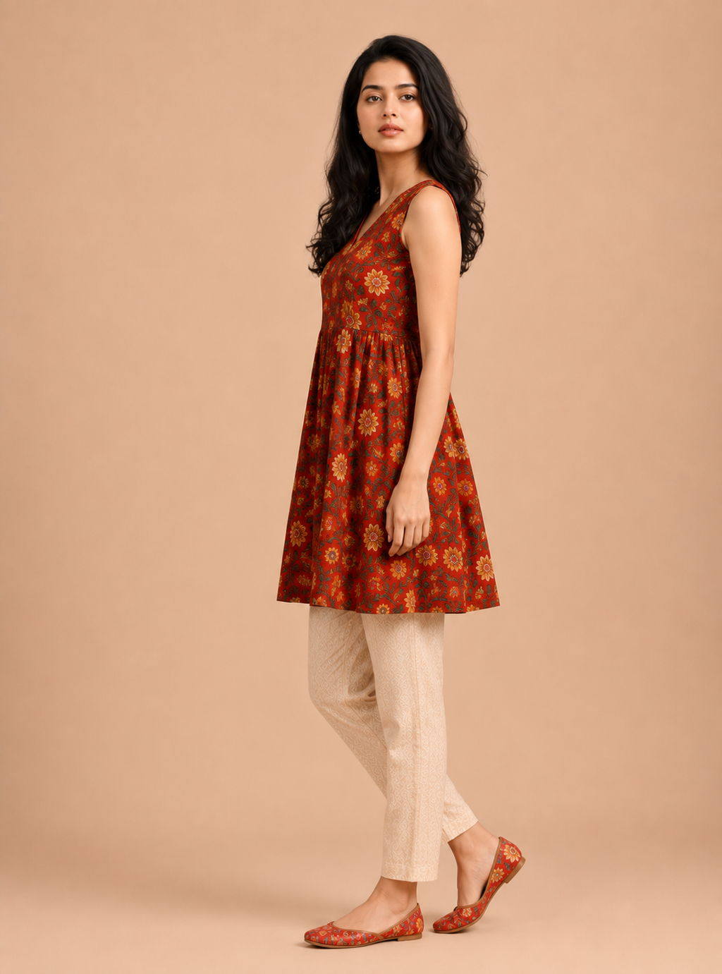 Ruby Artisan Red Hand Block Print Cotton Top