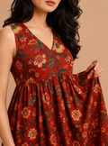 Ruby Artisan Red Hand Block Print Cotton Top