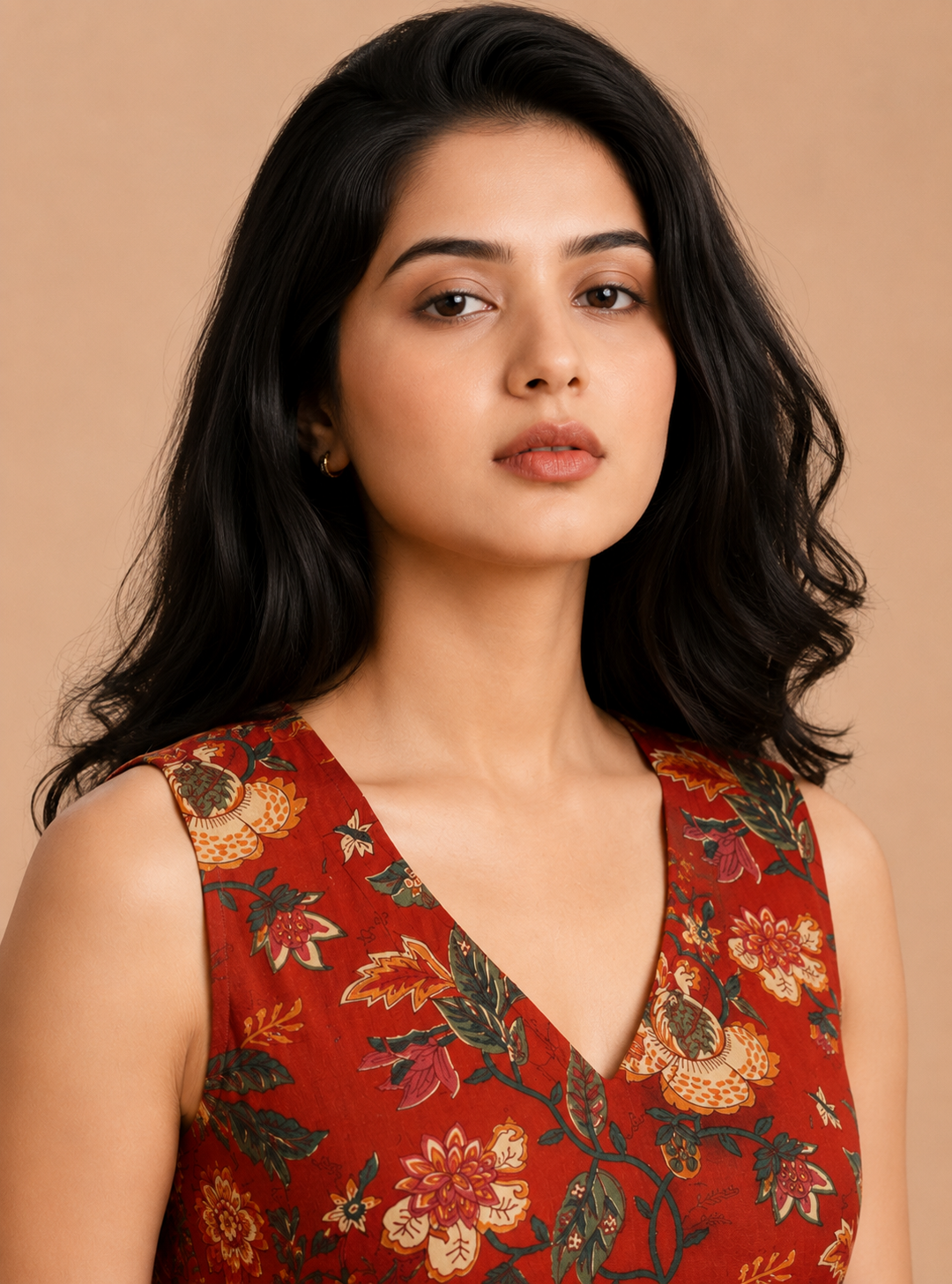 Ruby Artisan Red Hand Block Print Cotton Top