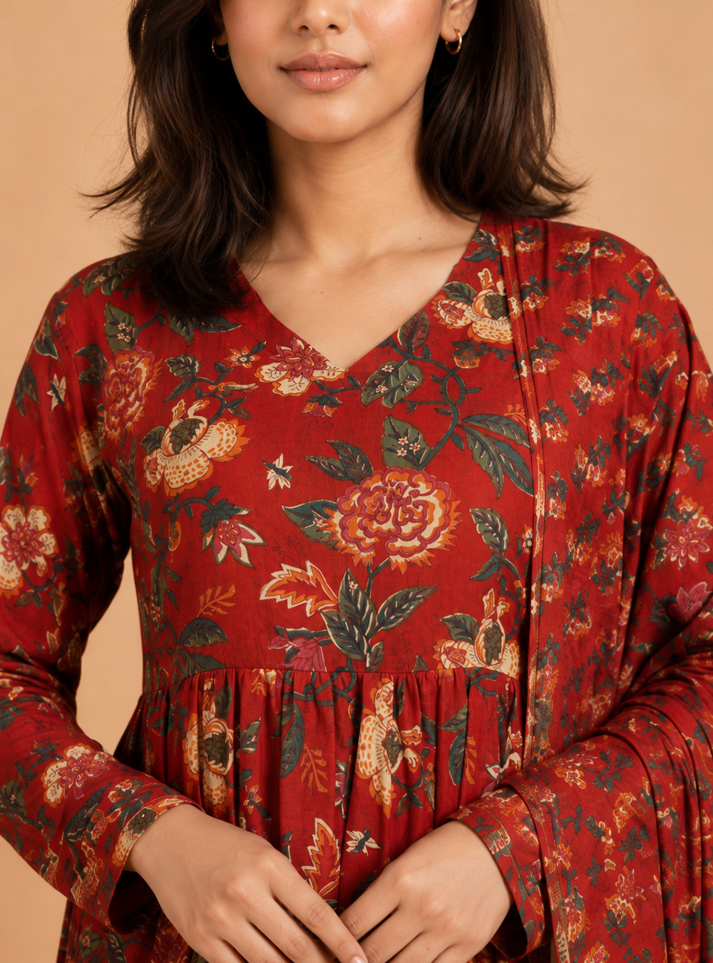 Rust Haven Printed Cotton Straight Suit Set with Dupatta