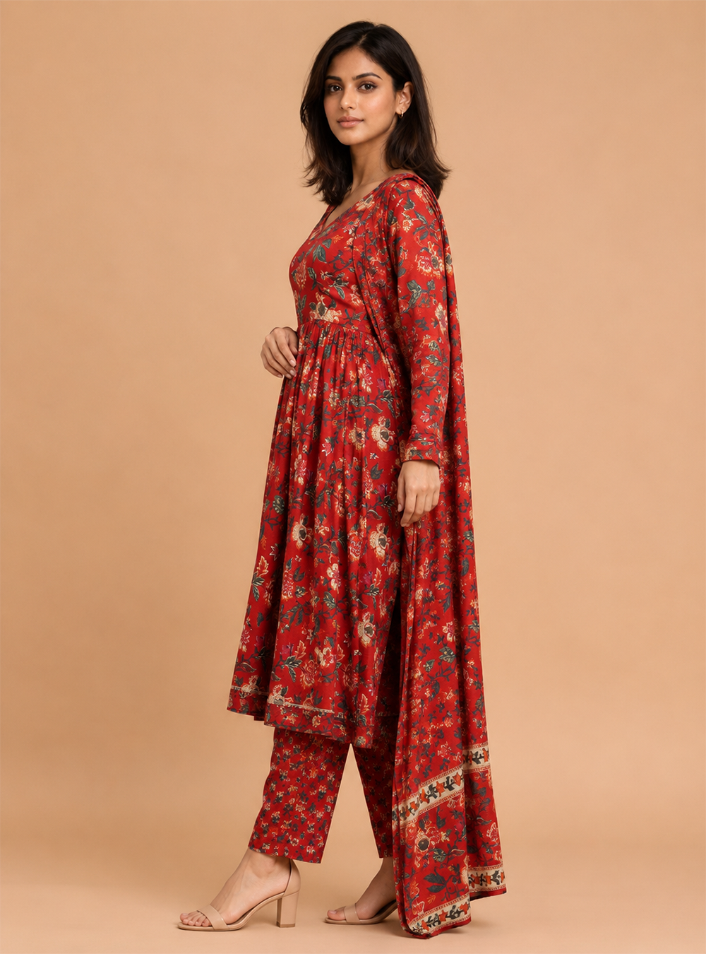 Rust Haven Printed Cotton Straight Suit Set with Dupatta