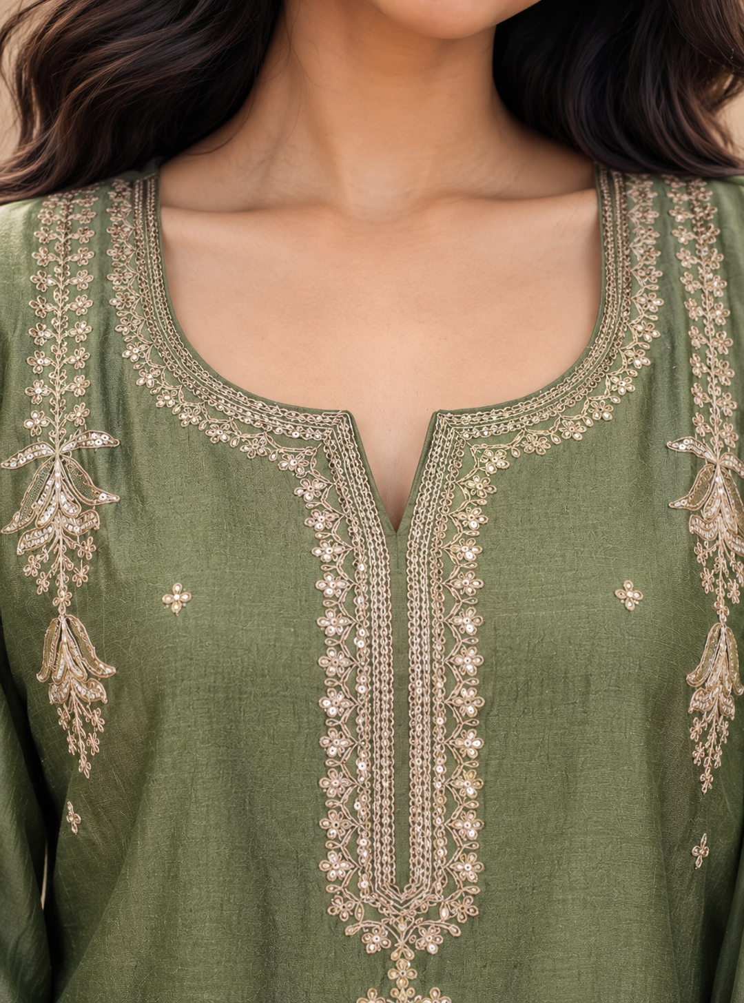 Celadon Radiance Pastel Green Raw Silk Zari Work A Line Suit Set