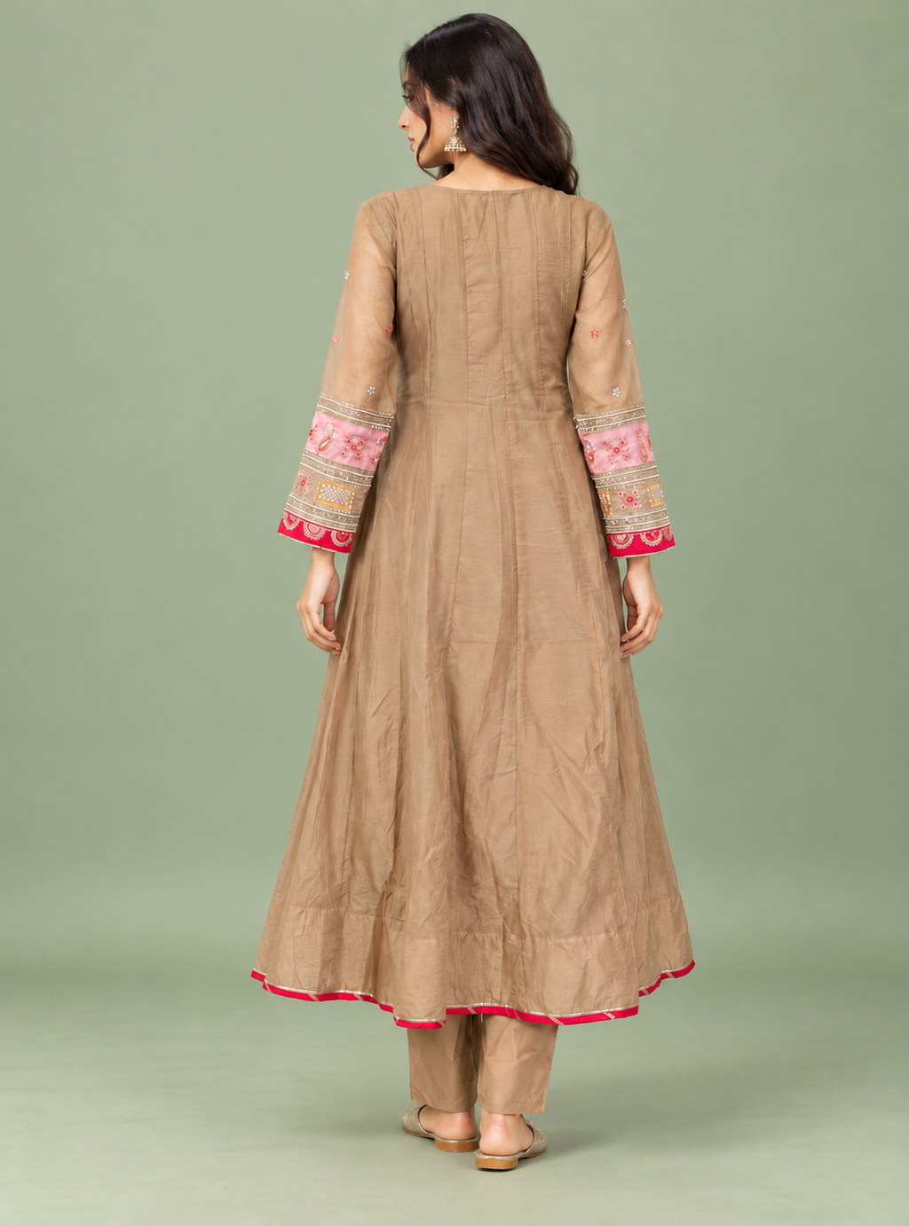 Champagne Petal Beige Banarasi Mul Chanderi Gota Kaddana Full Kali Anarkali Suit Set