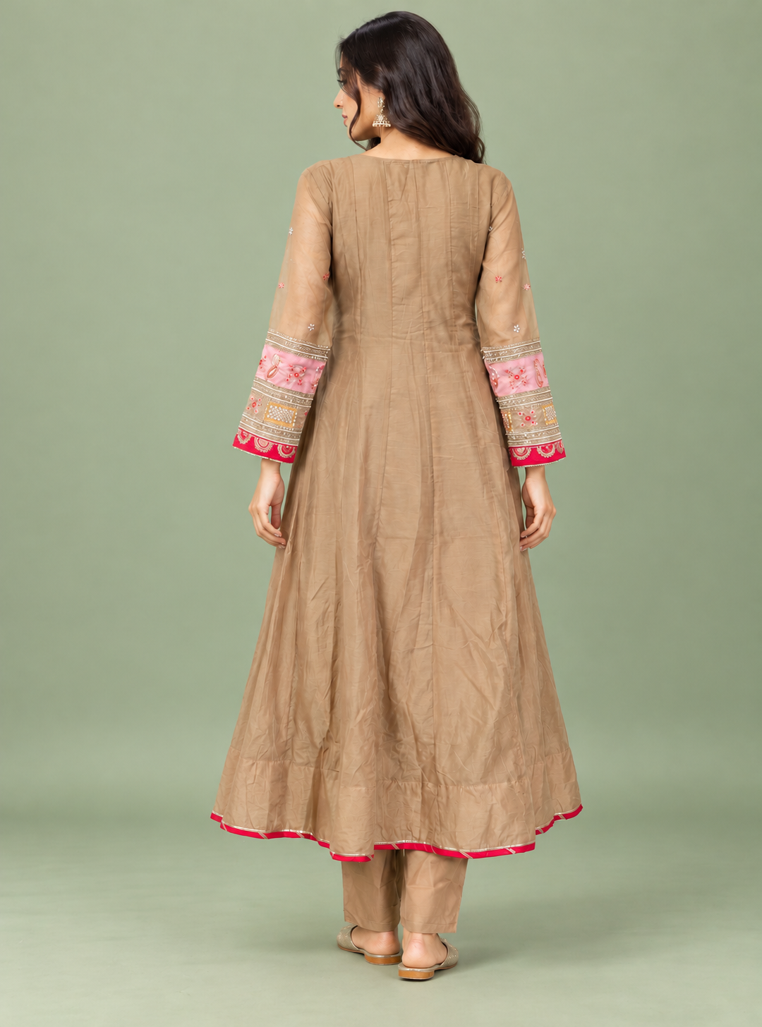 Champagne Petal Beige Banarasi Mul Chanderi Gota Kaddana Full Kali Anarkali Suit Set
