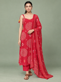 Sakura Pink Cotton Printed Straight Suit Set with Dupatta – Indieshades