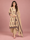 Sandstone Mirror Beige Hand Block Cotton Kaddana Work Suit Set