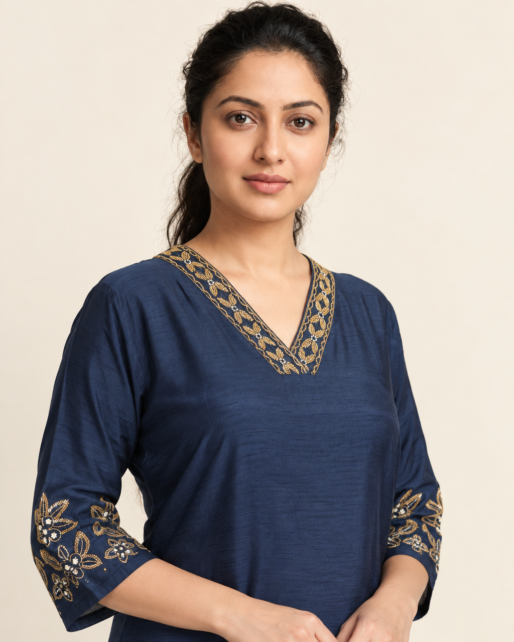 Sapphire Heirloom Royal Blue Raw Silk Handwork Suit Set with Organza Dupatta