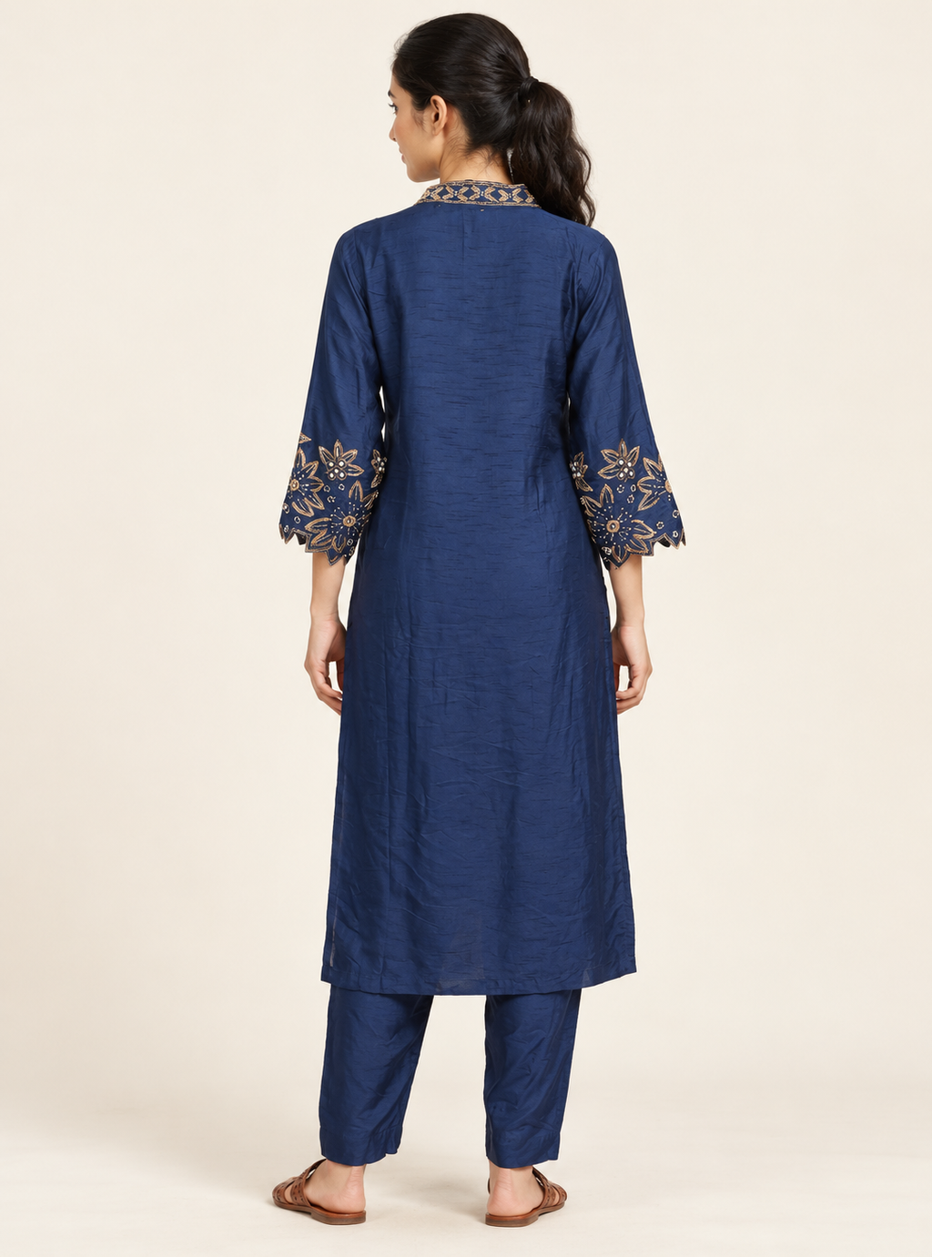 Sapphire Heirloom Royal Blue Raw Silk Handwork Suit Set with Organza Dupatta