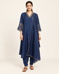Sapphire Heirloom Royal Blue Raw Silk Handwork Suit Set with Organza Dupatta