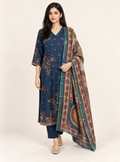Sapphire Loom Blue Kota Doriya Chanderi Handworked Straight Suit Set