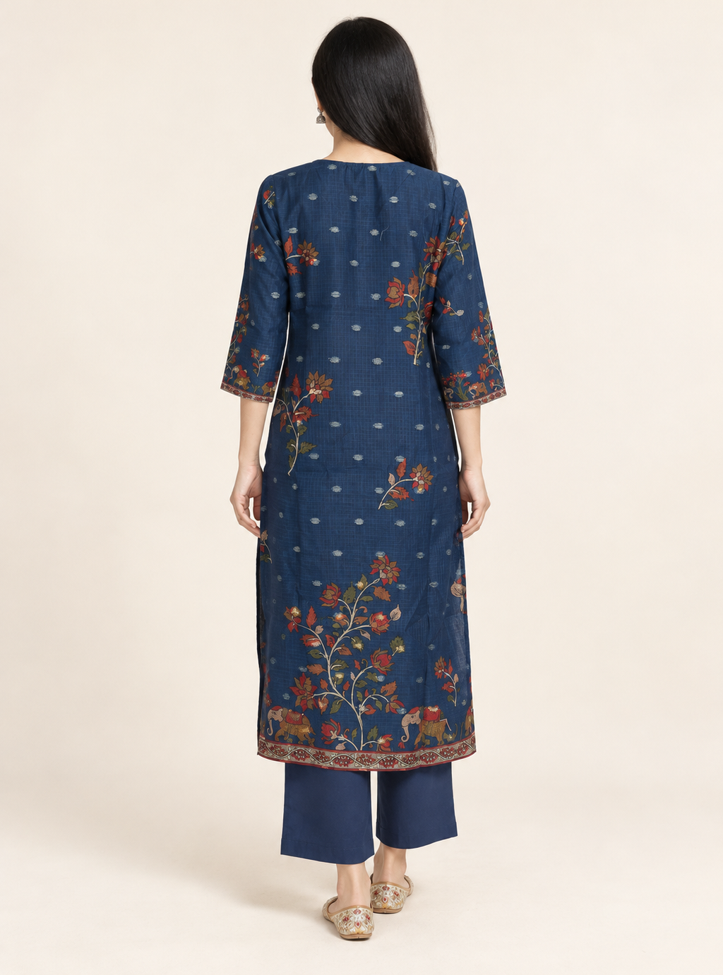 Sapphire Loom Blue Kota Doriya Chanderi Handworked Straight Suit Set