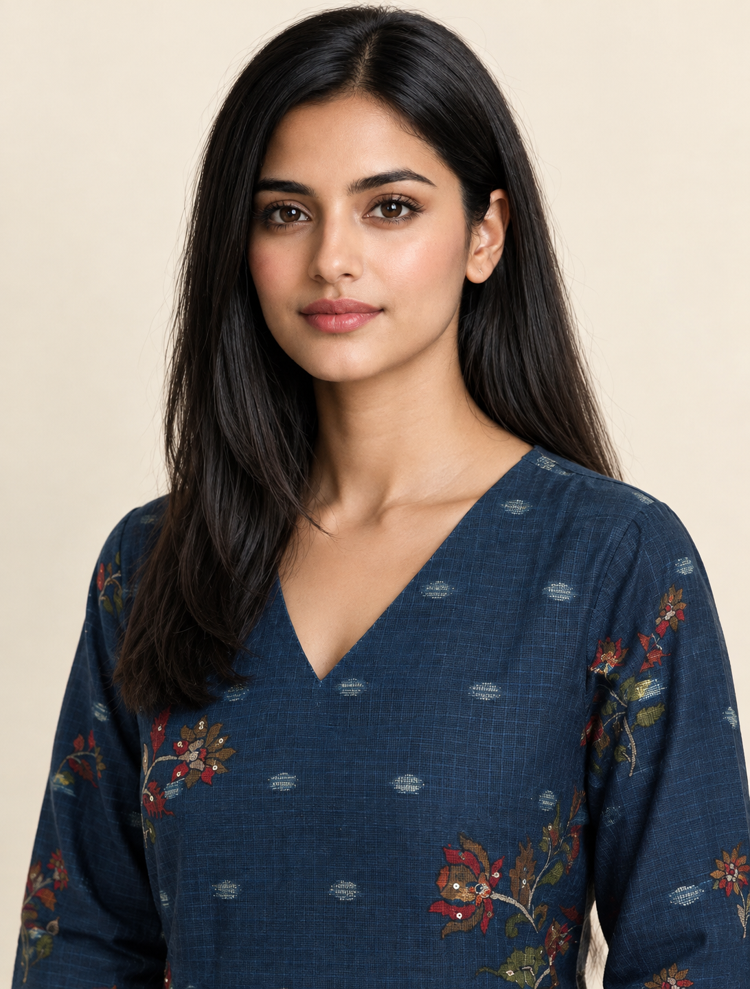 Sapphire Loom Blue Kota Doriya Chanderi Handworked Straight Suit Set