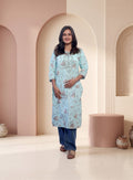 Sea Green cotton printed straight kurta