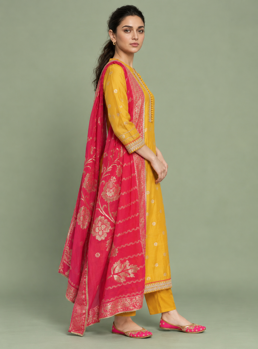 Sunflower Grace Yellow Dola Silk Straight Suit Set with Dupatta – Indieshades