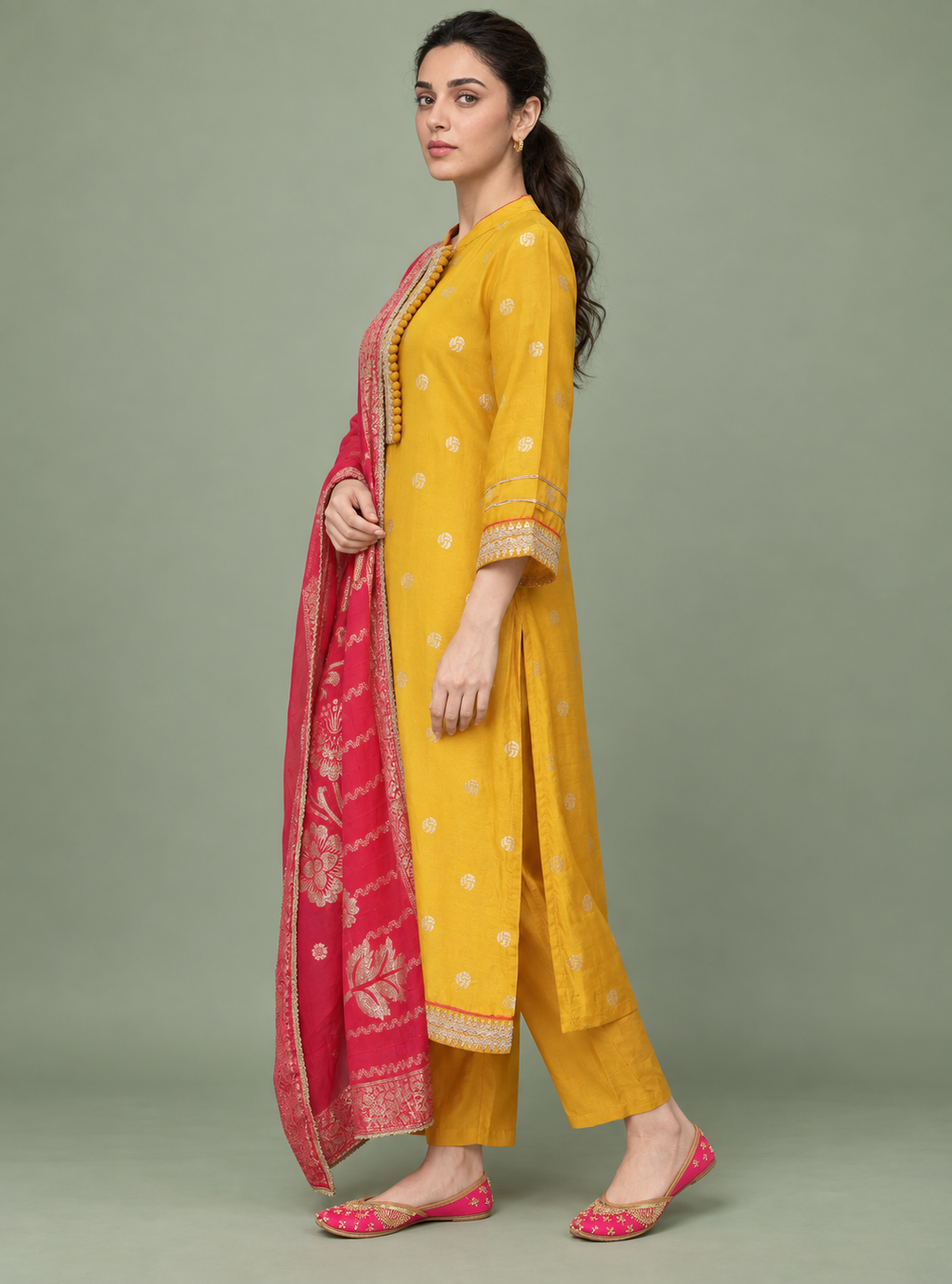 Sunflower Grace Yellow Dola Silk Straight Suit Set with Dupatta – Indieshades