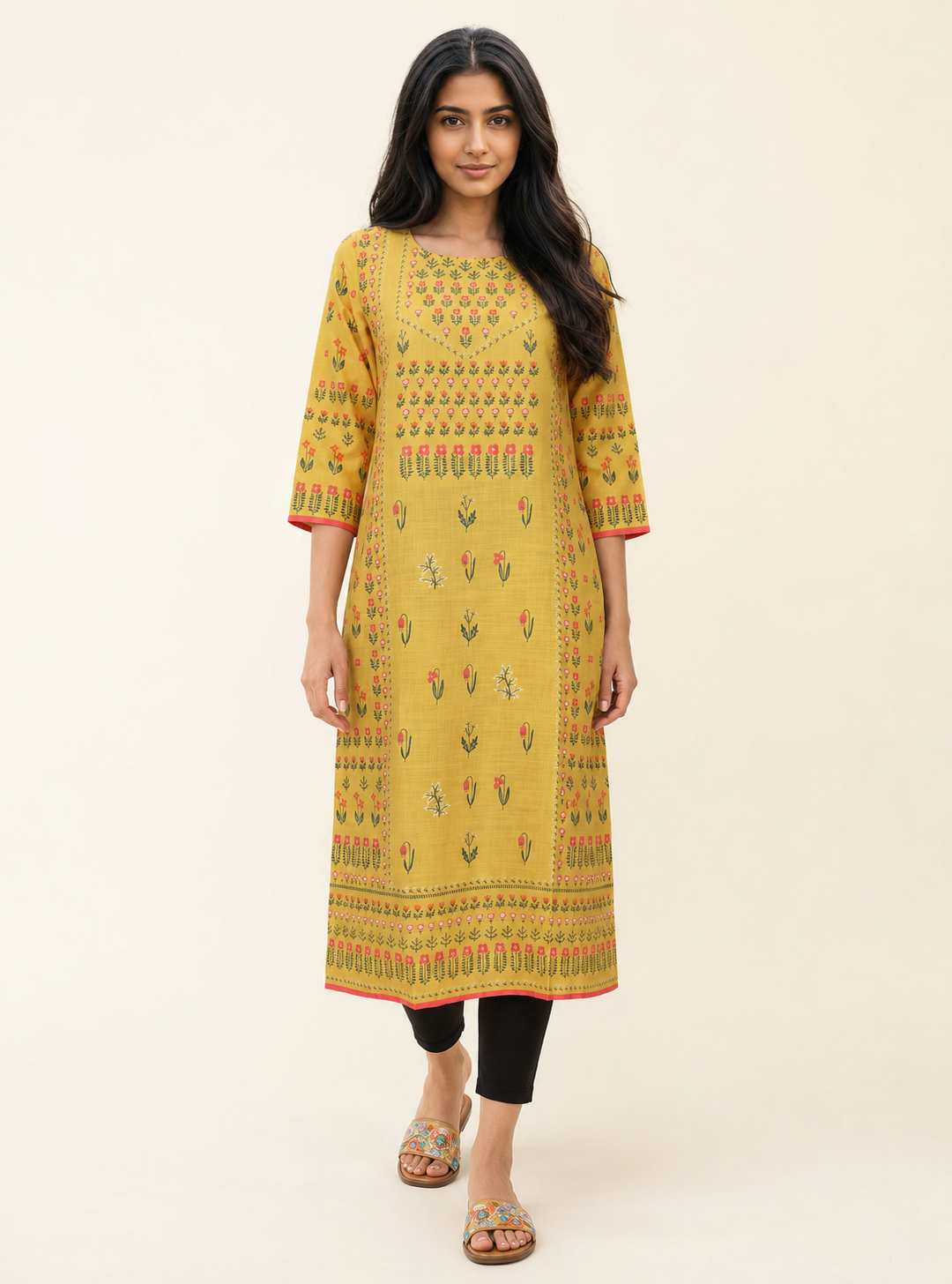 Sunlit Bloom Yellow Printed Cotton Straight Kurta
