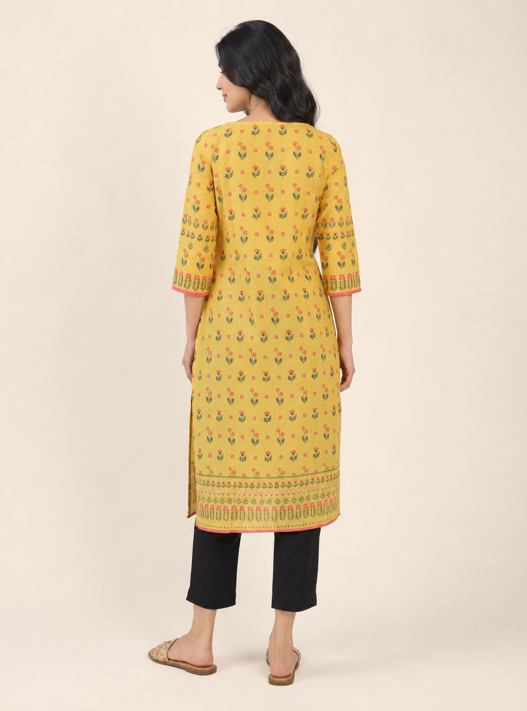 Sunlit Bloom Yellow Printed Cotton Straight Kurta