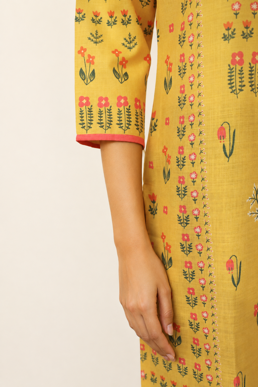 Sunlit Bloom Yellow Printed Cotton Straight Kurta
