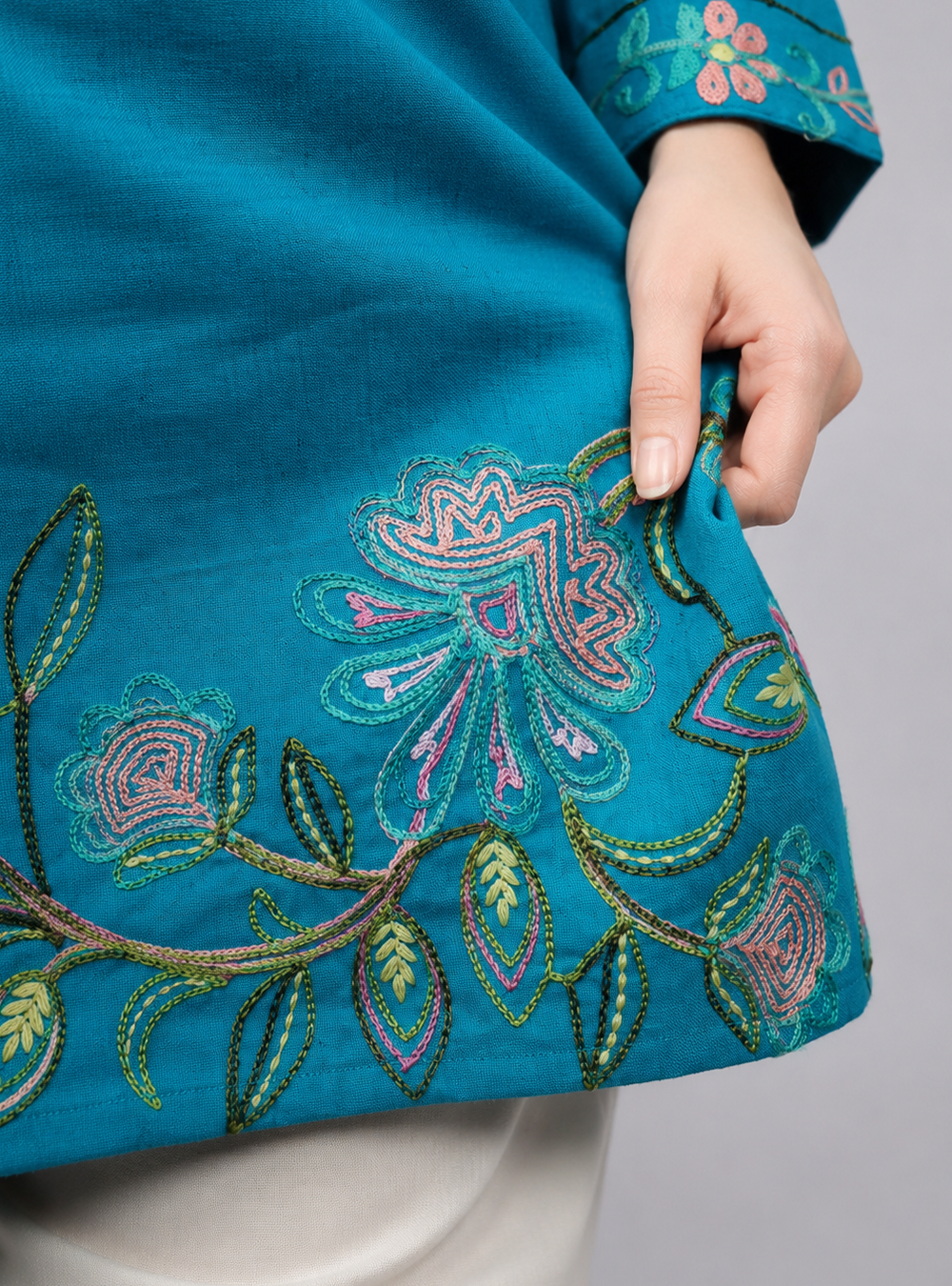 Ocean Breeze Teal Blue Printed Cotton Straight Kurti