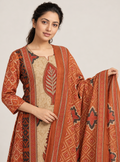 Terracotta Craft Rust Hand Block Print Cotton Mirror Work Suit Set with Dupatta