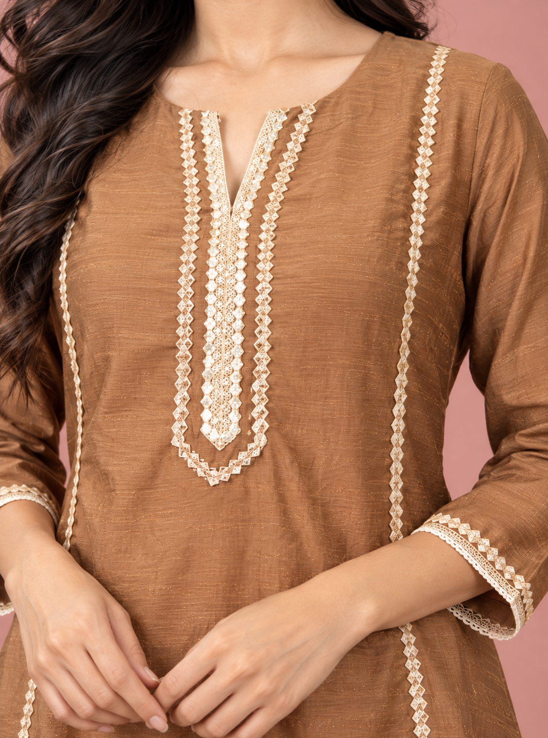 Rust Ember Rust Choga Style Anarkali Suit Set with Gota Lace and Plazo