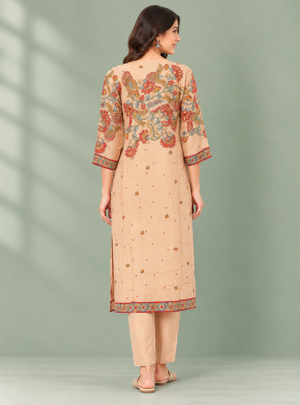 Blush Kalamkari Beige Pink Modal Kalamkari Print Suit Set with Dupatta