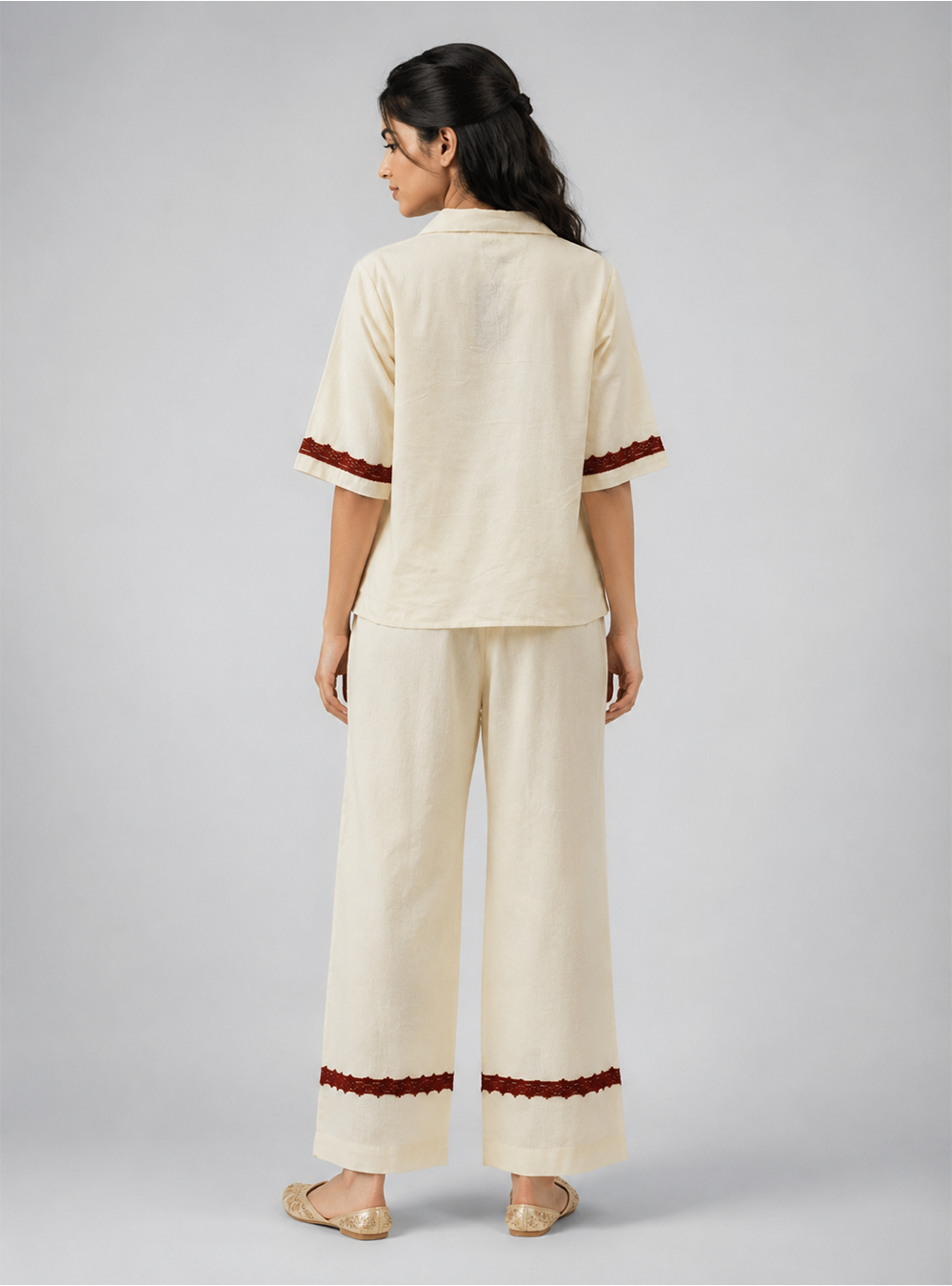 Ivory Linen Off White Linen Blend Embroidered Co-Ord Set