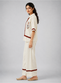 Ivory Linen Off White Linen Blend Embroidered Co-Ord Set