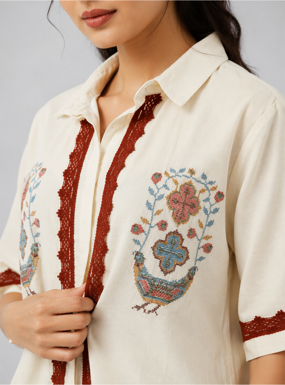 Ivory Linen Off White Linen Blend Embroidered Co-Ord Set