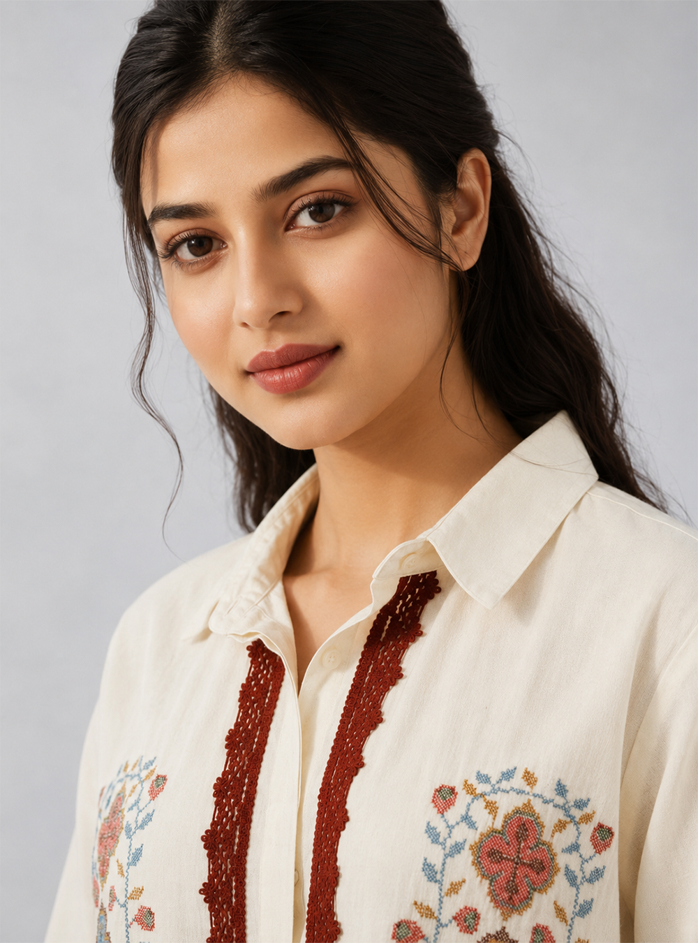 Ivory Linen Off White Linen Blend Embroidered Co-Ord Set