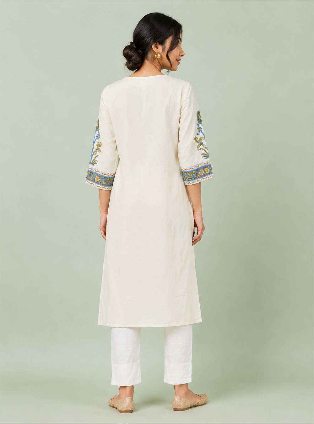 Ivory Artisan White Block Print Mull Cotton Co-Ord Set