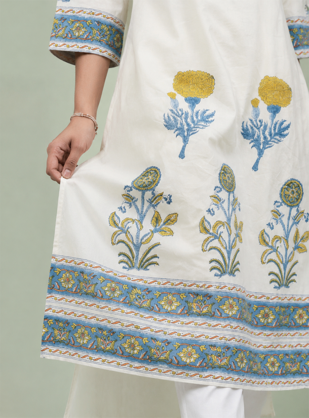Ivory Artisan White Block Print Mull Cotton Co-Ord Set