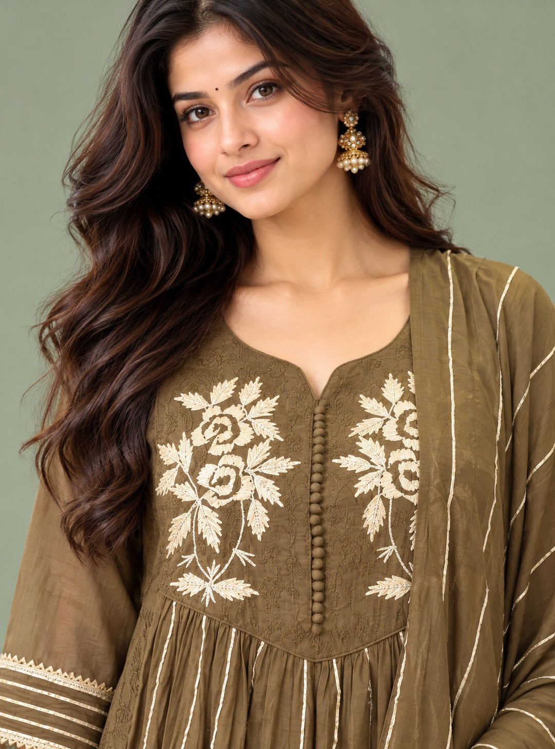 Mehndi Royale Mehandi Banarasi Mul Chanderi Dabka Gotapatti Anarkali Suit Set with Dupatta