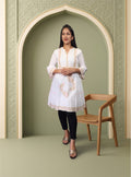 White mul cotton thread embroidery A-Line dress