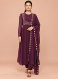 Wine Majesty Wine Zari Work Georgette Anarkali Set with Dupatta – Indieshades