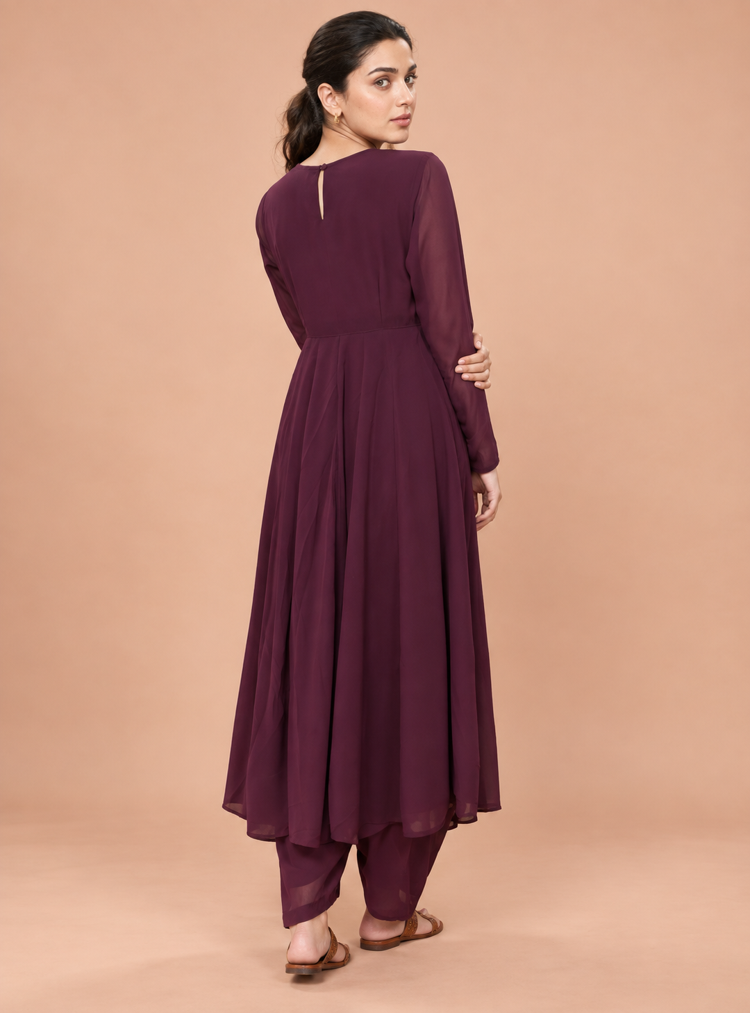 Wine Majesty Wine Zari Work Georgette Anarkali Set with Dupatta – Indieshades