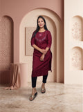 Wine cotton blend straight kurti