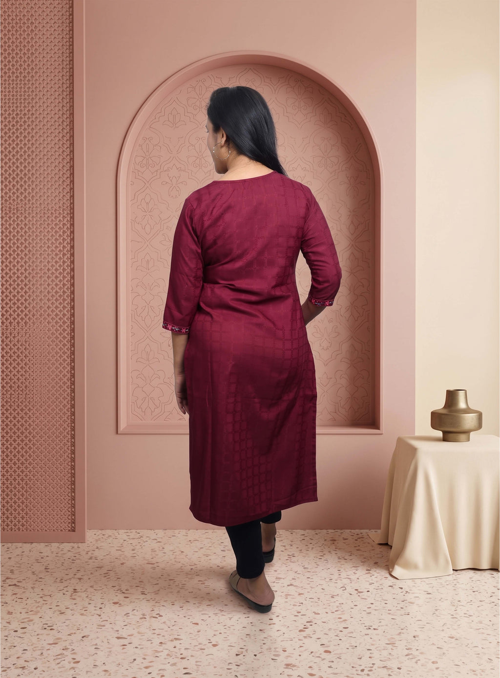 Wine cotton blend straight kurti