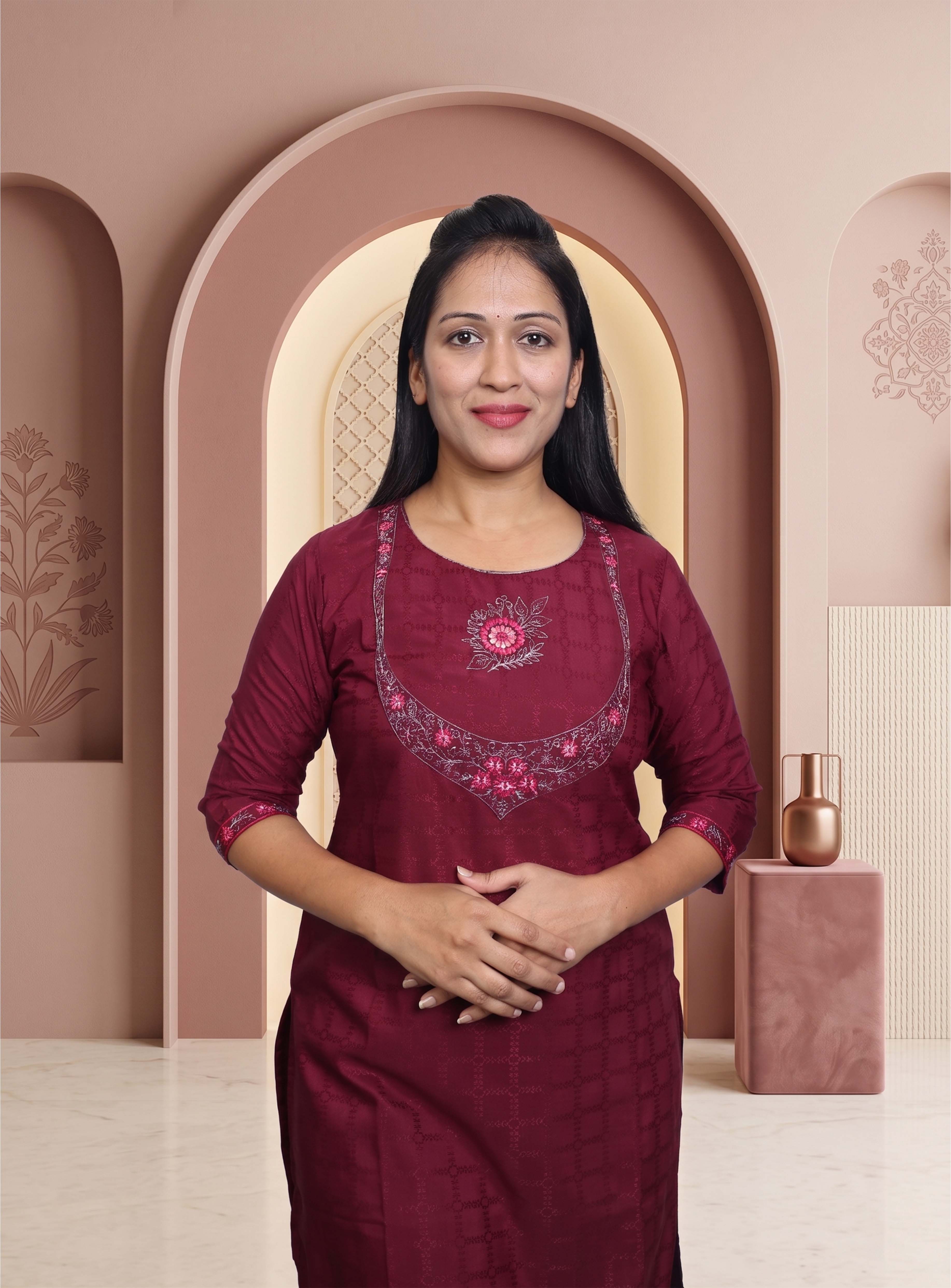 Wine cotton blend straight kurti