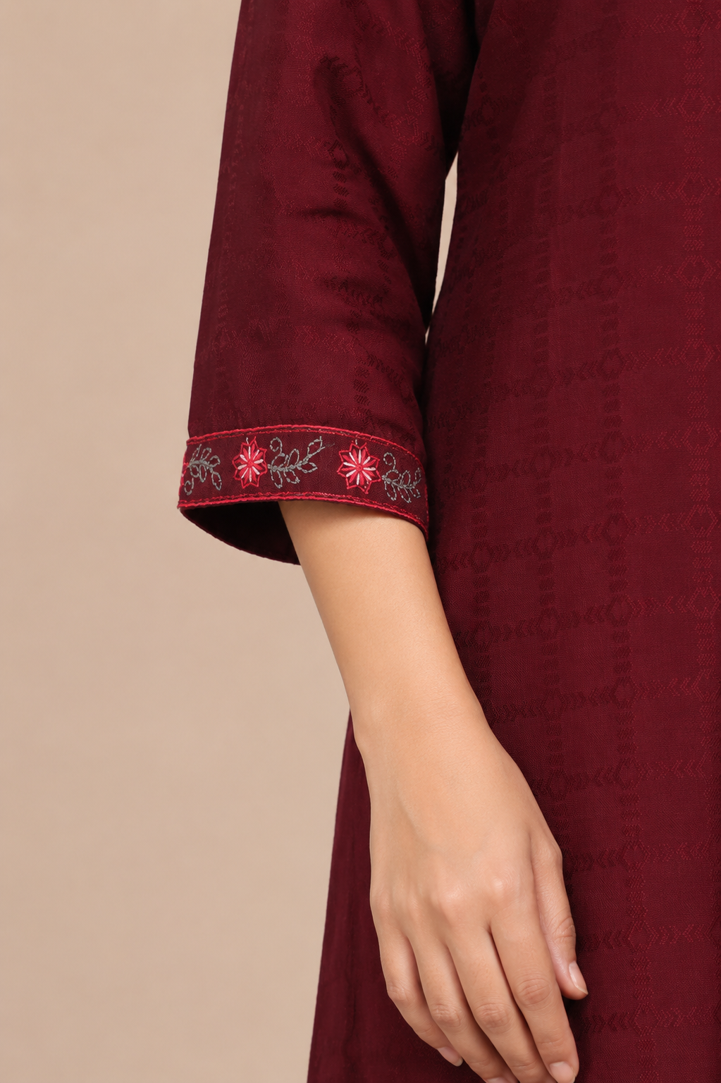 Wine Orchid Wine Cotton Blend Straight Kurti