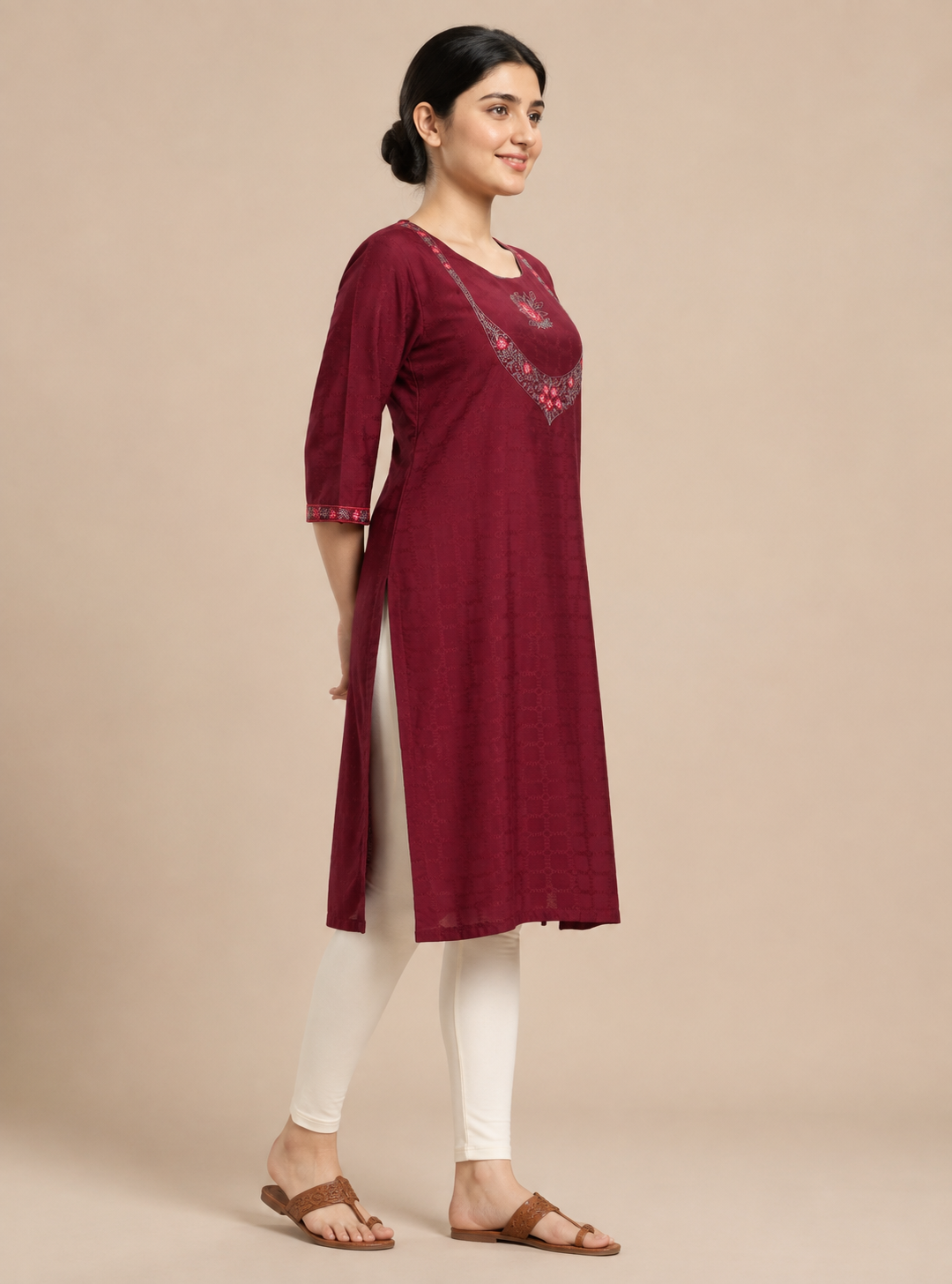 Wine Orchid Wine Cotton Blend Straight Kurti