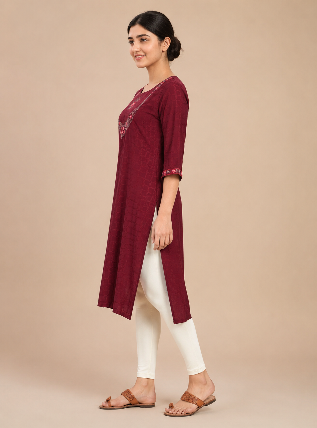 Wine Orchid Wine Cotton Blend Straight Kurti