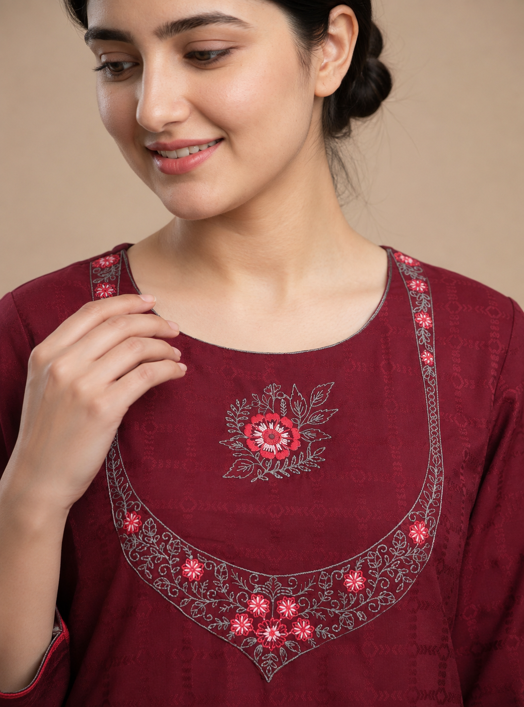 Wine Orchid Wine Cotton Blend Straight Kurti