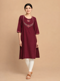 Wine Orchid Wine Cotton Blend Straight Kurti – Indieshades