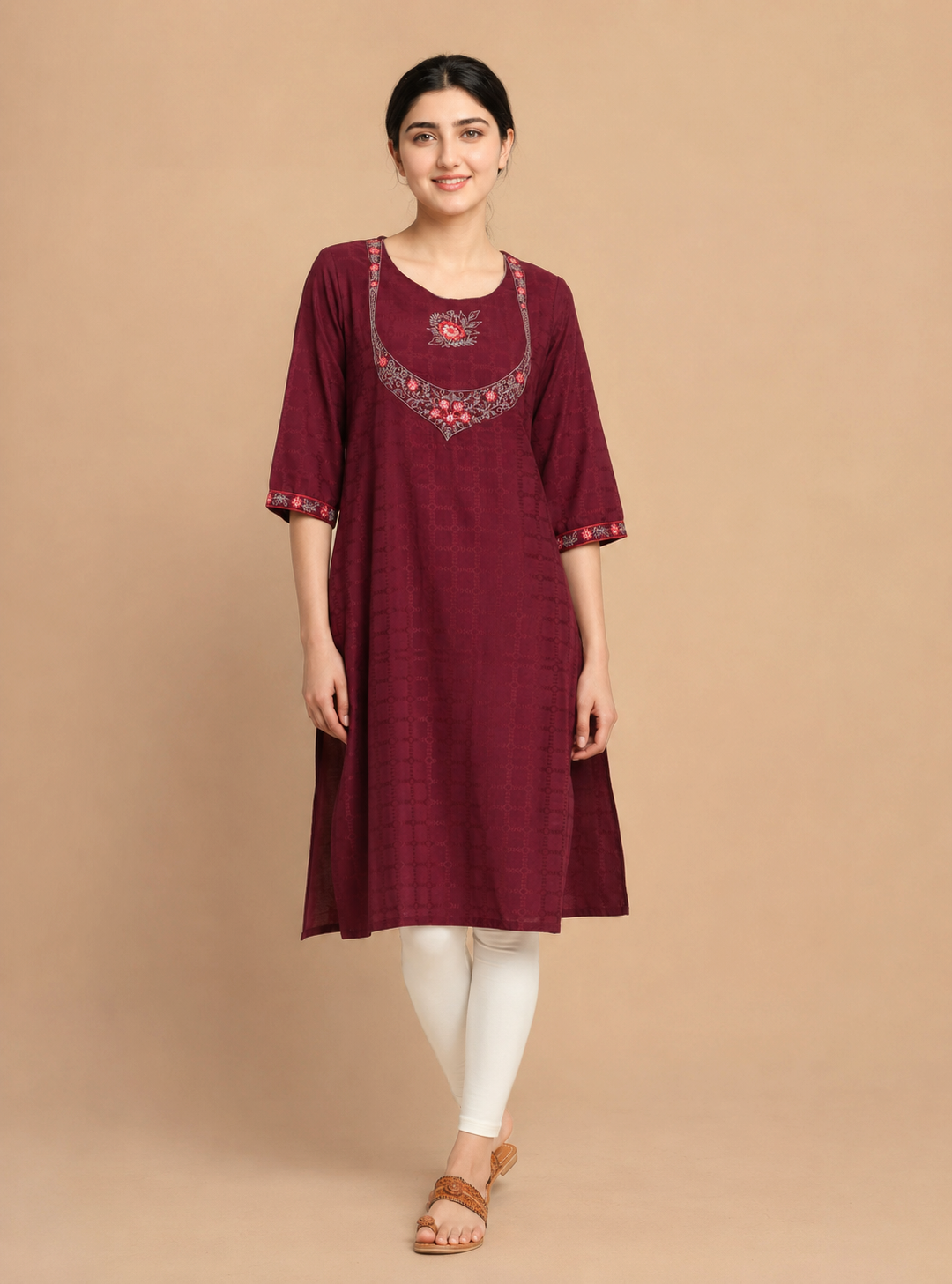 Wine Orchid Wine Cotton Blend Straight Kurti