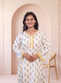 Yellow block print cotton full set with Dupatta