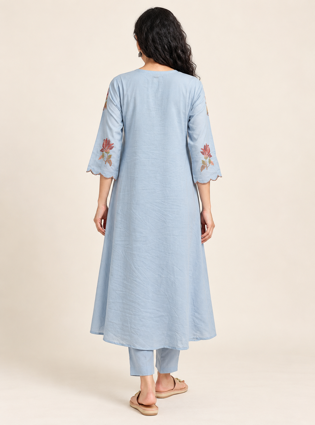 Azure Meadow Sky Blue Pure Mul Cotton A-Line Suit Set with Dupatta