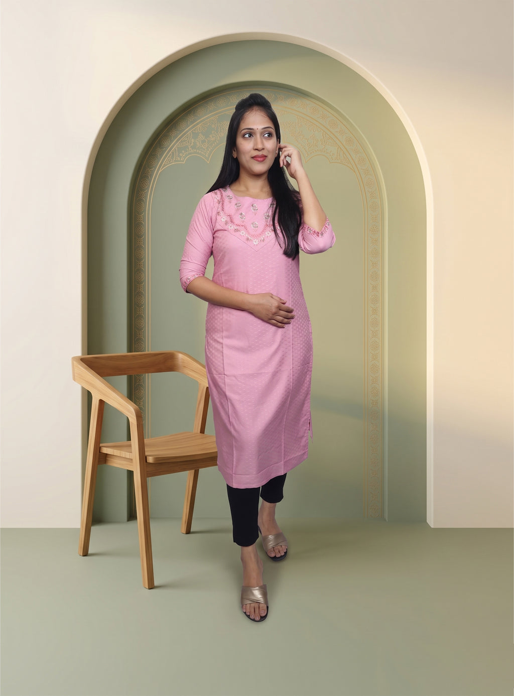 Pink cotton blend straight kurti