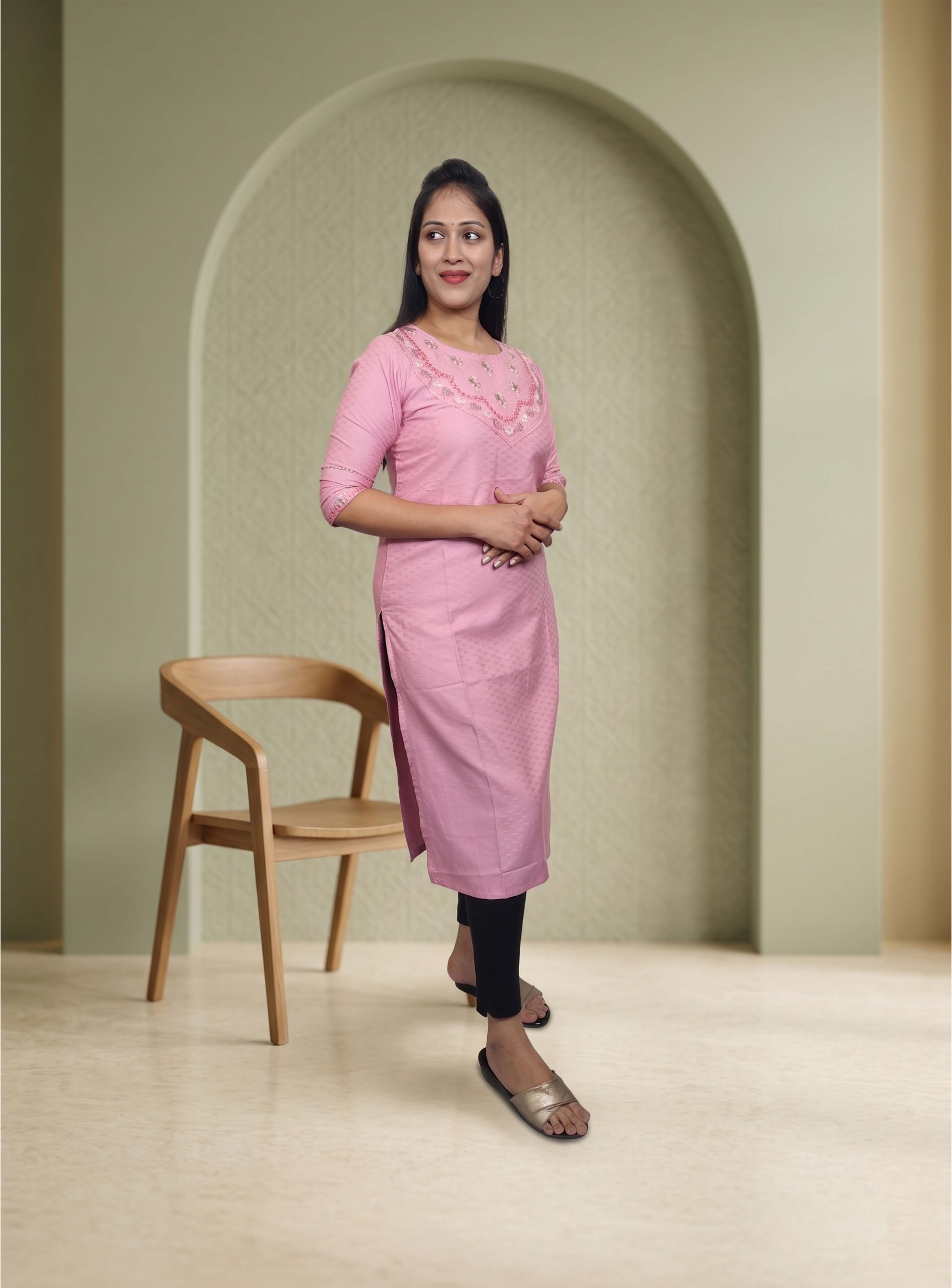 Pink cotton blend straight kurti